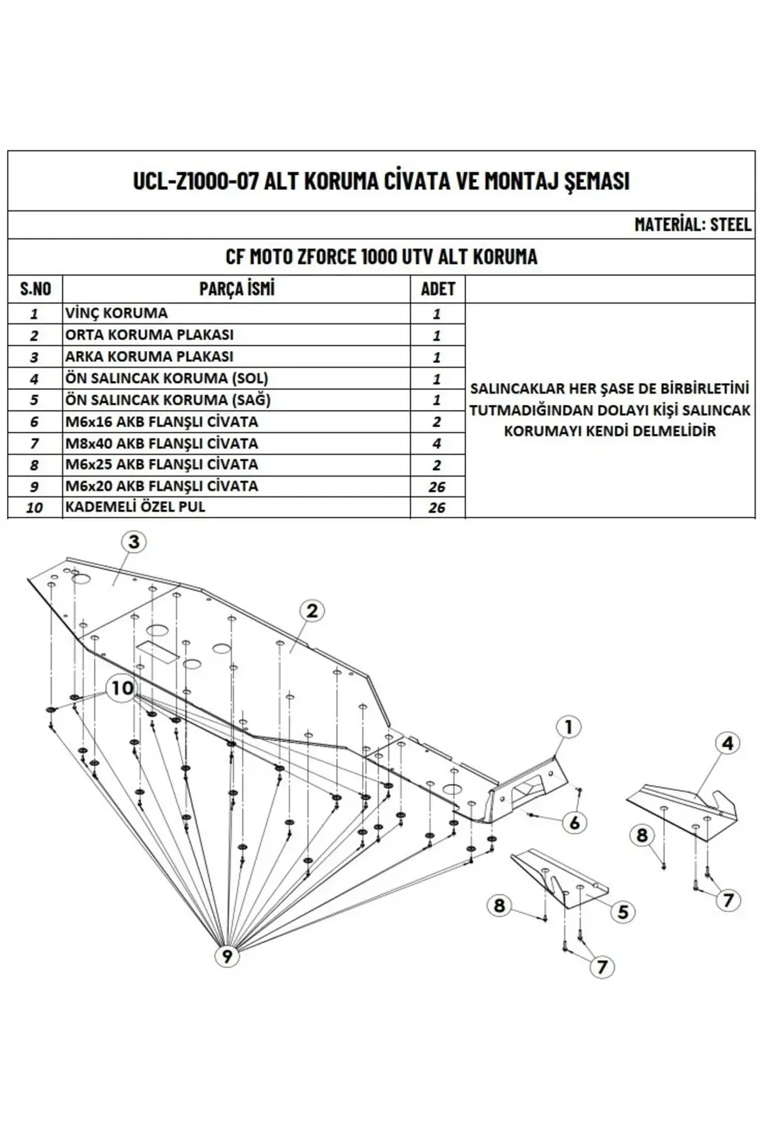 Z Force 1000 Sport/R Utv Uyumlu Alüminyum Alt Koruma ek görünüm 1