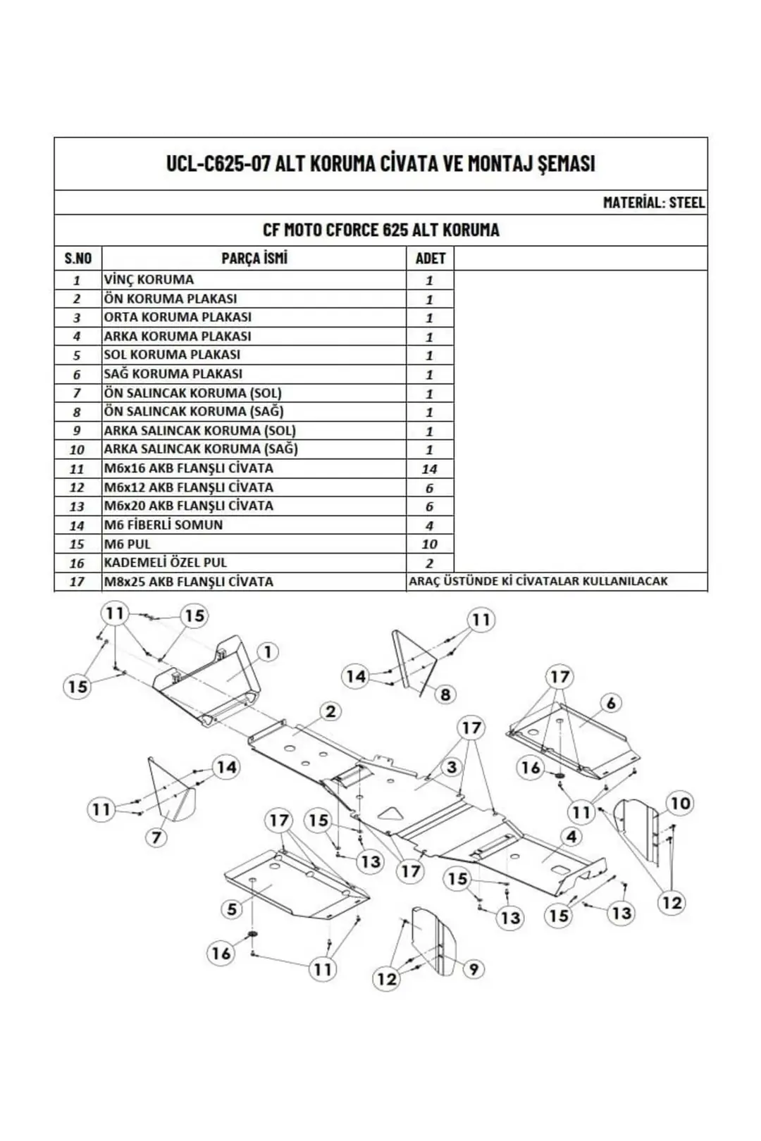 C Force 625 Atv Uyumlu Alüminyum Alt Koruma ek görünüm 1